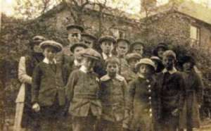 Oct 1st ’16 Milford Congregational S. School. Miss Gower on left. L. Cunningham next to Miss Gower